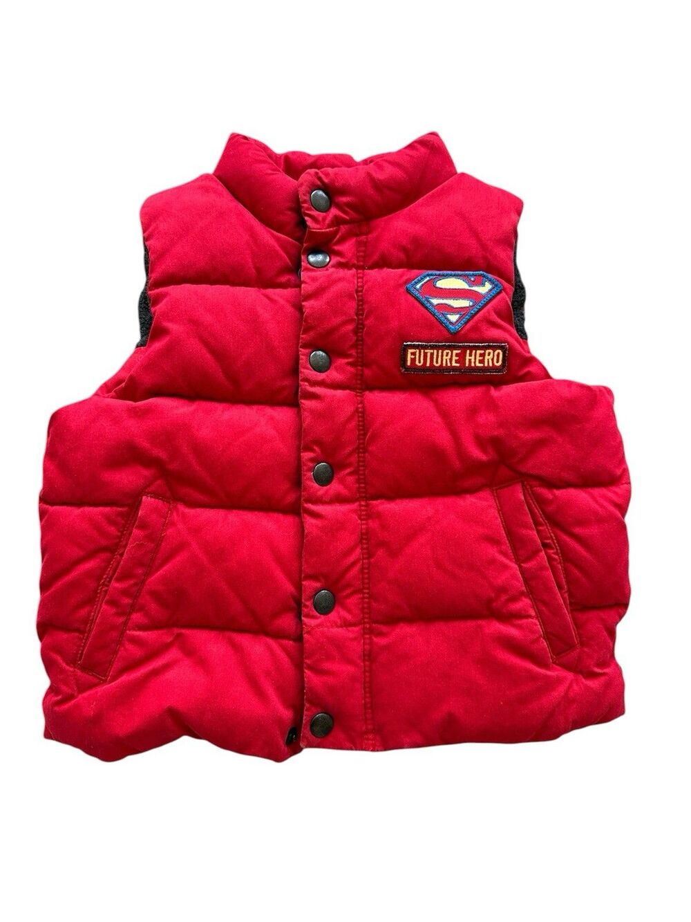 Baby Gap x Junk Food Superman Puffer Vest Red "Future Hero" Toddler Size 2 Years
